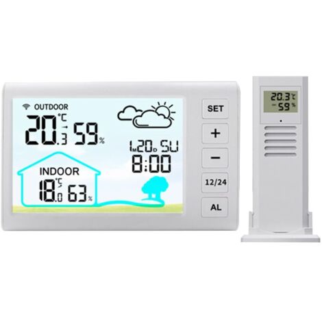 Station Météo Sans Fil avec Écran LCD 4.3 Pouces Thermomètre Hygromètre Alarme Horloge pour Maison Bureau