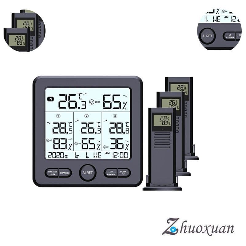Station météo sans fil avec heure, calendrier, jour de la semaine, humidité intérieure/extérieure, température, tendances de la température et de