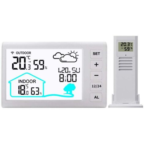 Station météo sans Fil avec horloge radio-pilotée, écran couleur numérique pour, thermomètre hygromètre, station météo pour la maison avec prévisions météo et baromètre