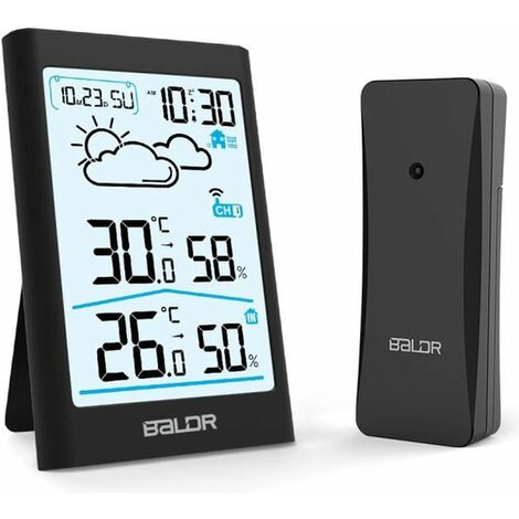 Station Météo sans fil BALDR B0341 avec Détecteur Intérieur/Extérieur Horloge HD Écran 20s Rétro-éclairage Distance de 80m
