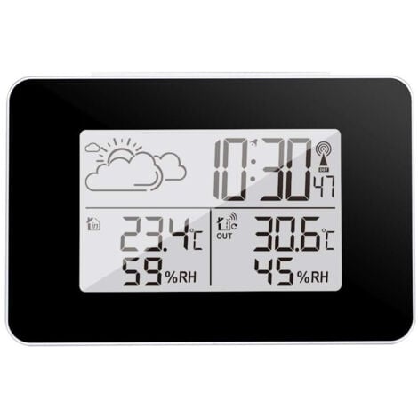 BASETBL Station météo sans Fil, hygromètre pour thermomètre extérieur intérieur avec capteur extérieur Écran LCD Moniteur numérique(Noir)