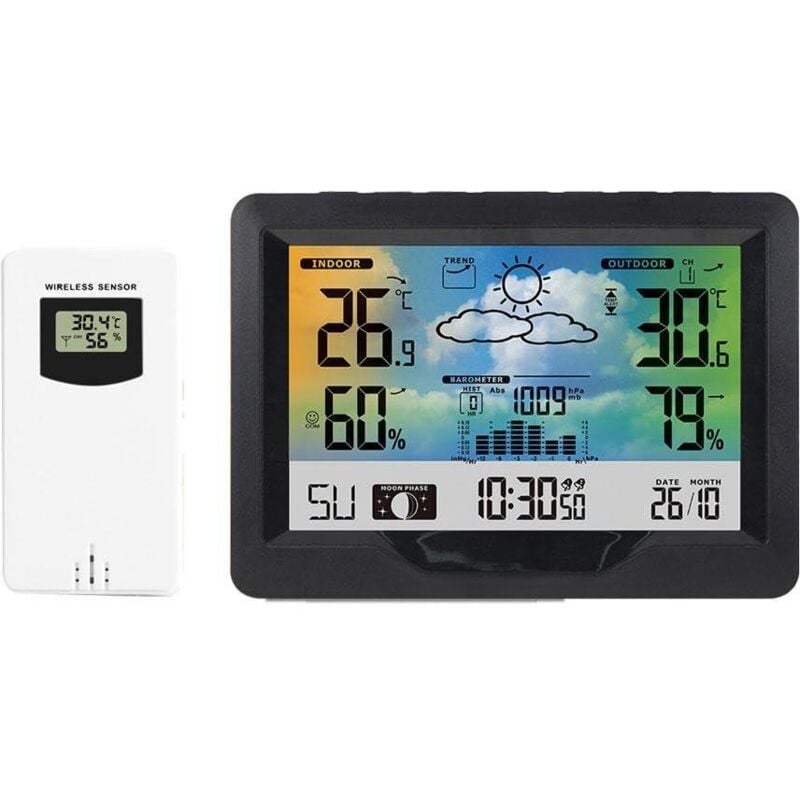 Curconsa - Station météo sans fil pour intérieur et extérieur, thermomètre numérique, moniteur d'humidité, station de prévision avec horloge