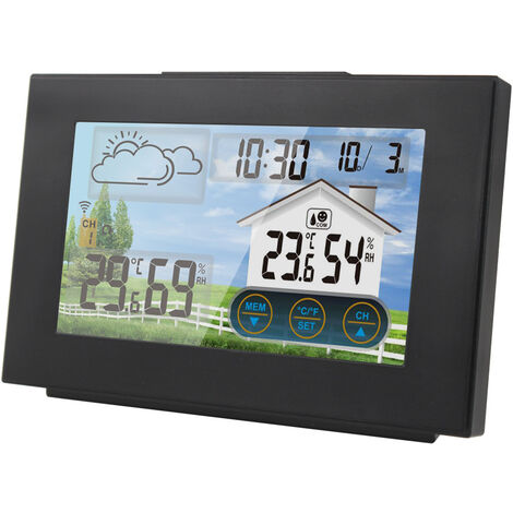 Station Meteo Sans Fil Previsionniste Interieur Exterieur Thermometre Hygrometre Avec Alarme Capteur Couleur A Ecran Tactile Horloge Calendrier
