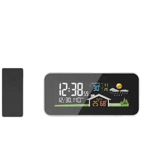 Station météo sans fil, réveil en bois, thermomètre numérique