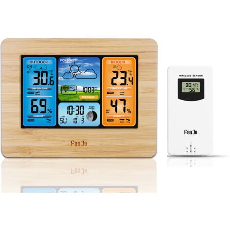 SERBIA Station météo numérique avec Station météo Thermomètre avec Alarme et humidité Baromètre Alarme Horloge météo à Phase Lunaire avec capteur extérieur (A)