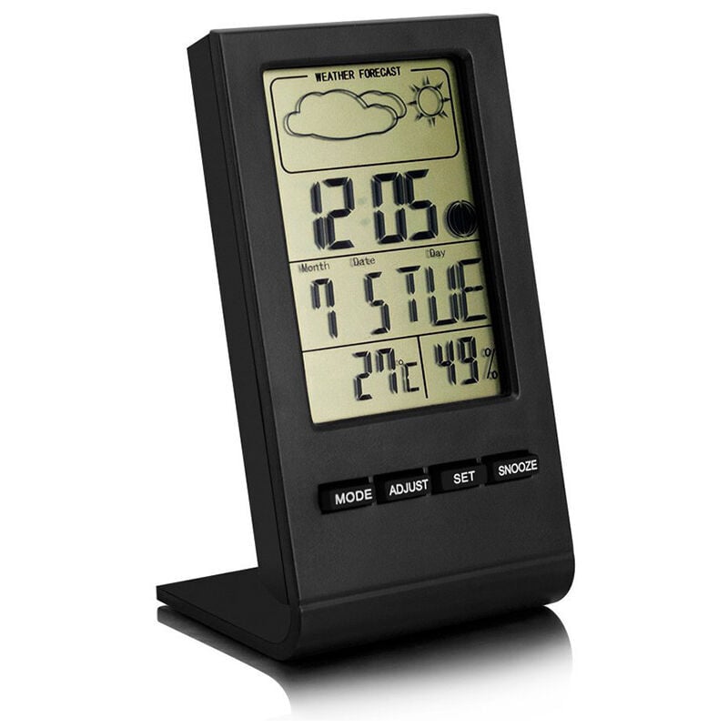 Station météo sans Fil, Thermomètre Hygromètre Baromètre Intérieur Extérieur, Horloge Numérique Réveil avec capteur extérieur Affichage Heure Date