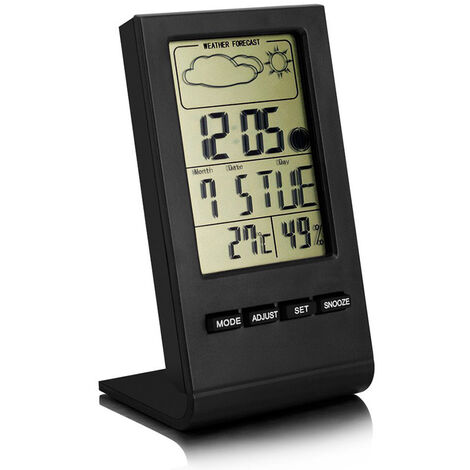 Station météo sans Fil, Thermomètre Hygromètre Baromètre Intérieur Extérieur, Horloge Numérique Réveil avec capteur extérieur Affichage Heure Date Jour Phase de Lune