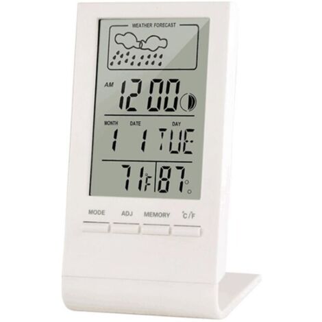 Station météo sans Fil, Thermomètre Hygromètre Baromètre Intérieur Extérieur, Horloge Numérique Réveil avec capteur extérieur Affichage Heure Date Jour Phase de Lune（Blanc）