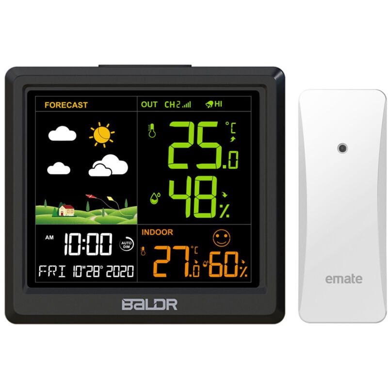 Station météo sans Fil, Thermomètre Hygromètre Baromètre Intérieure Extérieure avec Capteur led Ecran Rétro-éclairage Horloge Numérique Alarme et