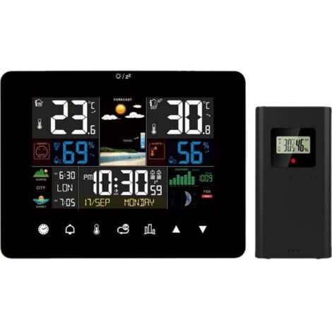 Station météo sans fil, Thermomètre Hygromètre Numérique Intérieur et Extérieur Avec Prévisions Météo, baromètre, alarme, phase de lune, horloge météo avec capteur extérieur
