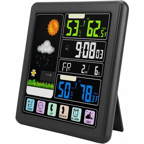 Station Météo sans Fil TS-3310 Thermomètre Intérieur Extérieur sans Fil à écran Tactile Complet avec Capteur, Station de Prévision électrique à écran LCD avec Horloge Intelligente(Noir)