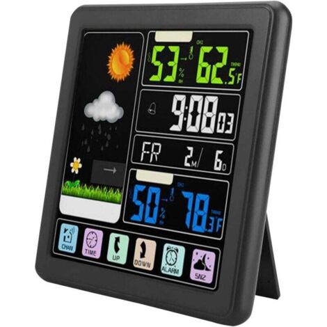 Station Météo sans Fil TS-3310 Thermomètre Intérieur Extérieur sans Fil à écran Tactile Complet avec Capteur, Station de Prévision électrique à écran LCD avec Horloge Intelligente(Noir)