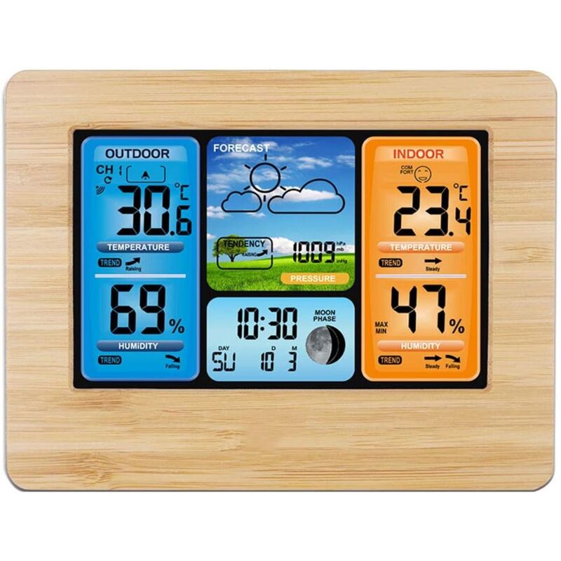 Station Météo Thermomètre Numérique Hygromètre sans Fil Capteur Prévisions Température Montre Mur Bureau Réveil