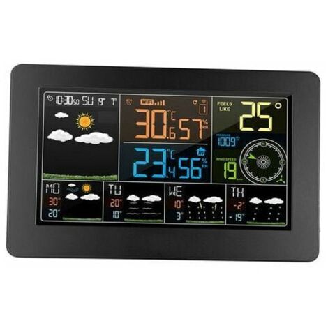 IKODM Station météo Wifi multifonction - Couleur - App - Contrôle intelligent - Moniteur météo - Température extérieure - Humidité intérieure - Pression atmosphérique numérique - Fonction horloge de vitess
