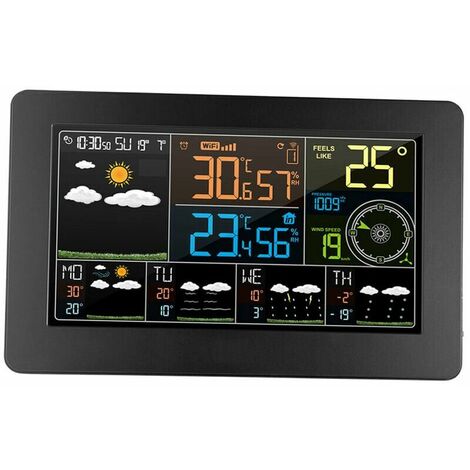 Station météo Wifi multifonction couleur App Contrôle intelligent Moniteur météo Température extérieure Humidité intérieure Pression atmosphérique numérique Vitesse du vent Fonction d'horloge avec cap