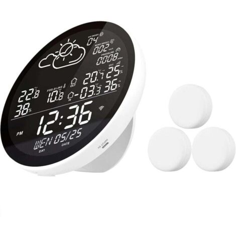 Station météo WiFi, WLAN thermomètre intérieur extérieur sans fil avec 3 capteurs extérieurs, écran LCD. Connexion facile et données précises.