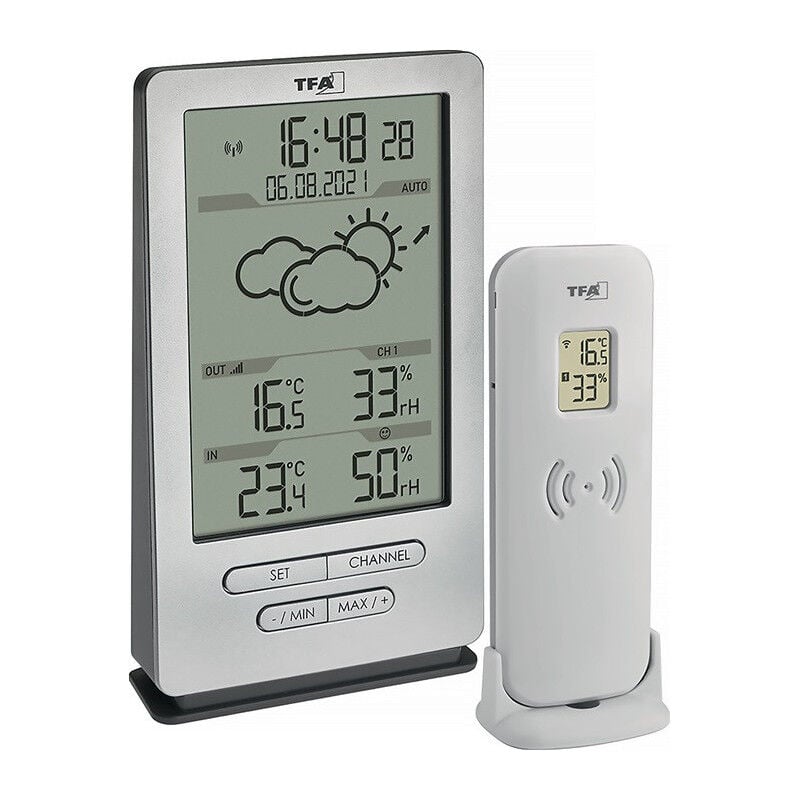 Station météo xena H145xl82xP47mm argenté plastique pour intérieur/extérieur ave