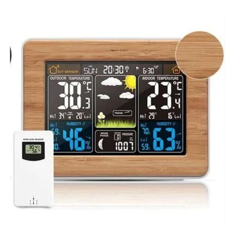 Station météorologique numérique couleur avec température / humidité / baromètre / calendrier / horloge météorologique multifonctionnelle (surface en