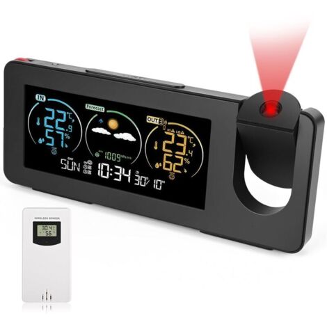 Station météorologique sans fil avec capteur extérieur, écran LCD, prévisions météorologiques,température,réveil avec fonction de répétition, station météo avec projection, pour intérieur et extérieur