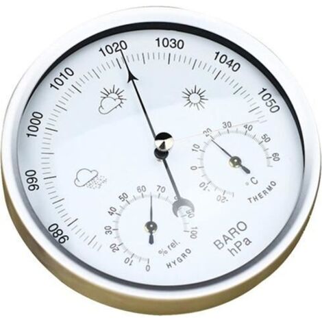 Station météorologique - Thermomètre - Baromètre - Hygromètre - Acier inoxydable - Ø14 cm