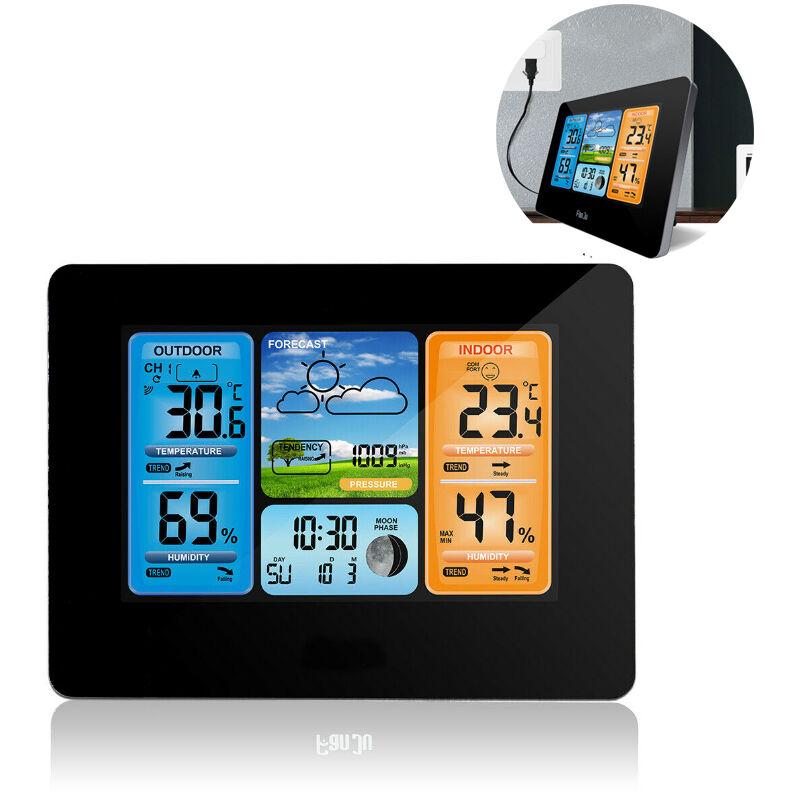 Mowze - Station météo numérique sans fil réveil Snooze avec capteur extérieur sans fil, prévision météo thermomètre numérique hygromètre baromètre