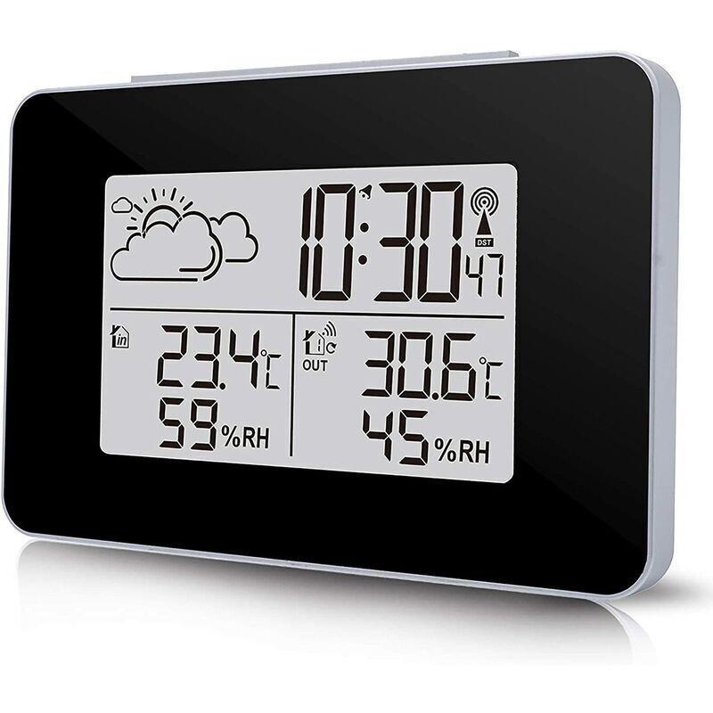 Station Météo sans Fil, Horloge Météo Multifonctionnelle Numérique avec Météo Extérieure/Température/Humidité/Rétro-éclairage/Alarme Roupillon Une