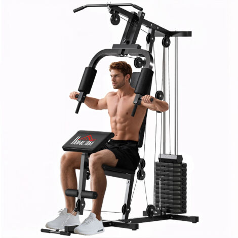 Station musculation multifonction stack 65 kg double poulie noir