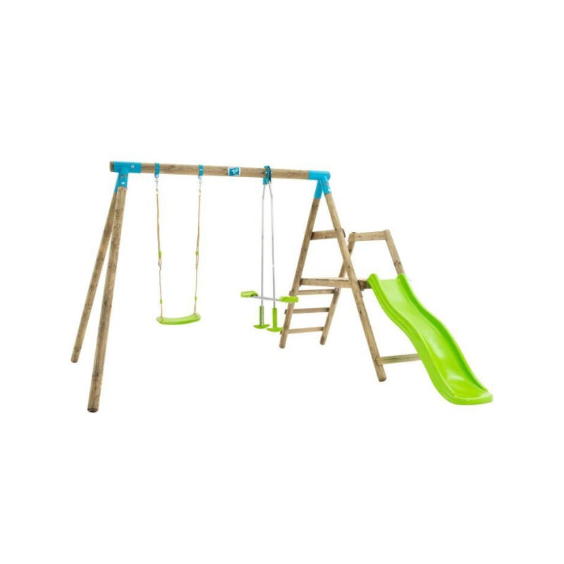 Tp Toys - Station palmier balancoire / vis-a-vis / toboggan / kit d'ancrage h.209 cm