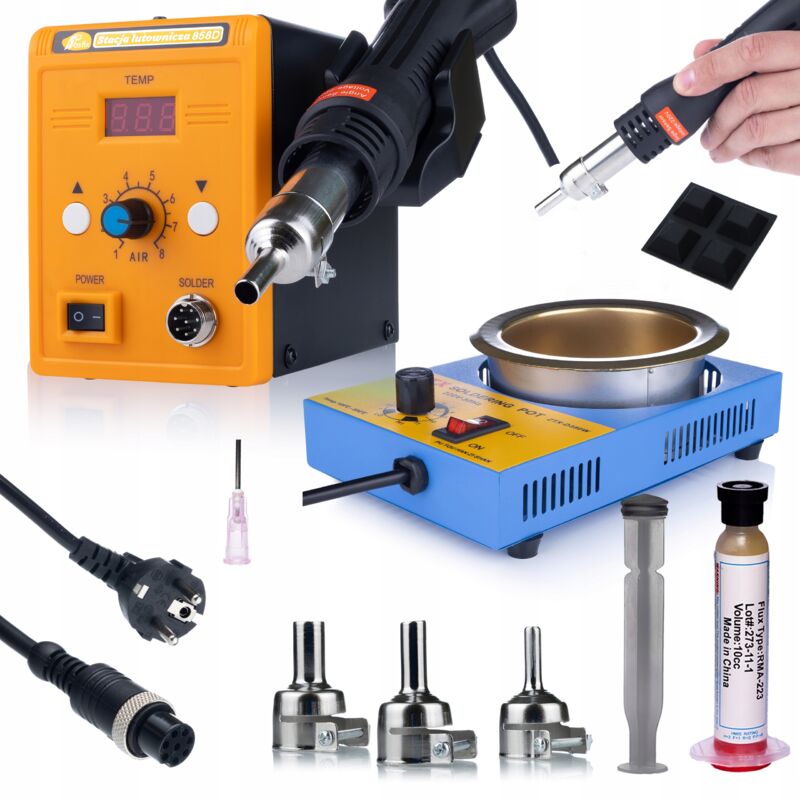 Stazione Saldante Ad Aria Calda Professionale Rosfix 858d + Crogiolo + Flusso Rma-223