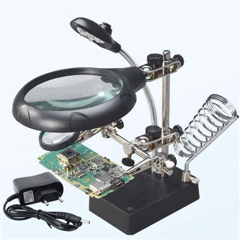 Debuns - Station Troisième Main au Soudage 5LEDs Loupe à Poser 2,5X/7,5X/10X Lentille Support avec Pince pour Soudure Réparation Modelage..