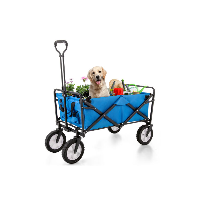 Station Wagon pliable Outdoor All Terrain Trolley, Chariot pliable à bras Chariot de jardin, Porte-boissons en maille, Poignées réglables, Sac en