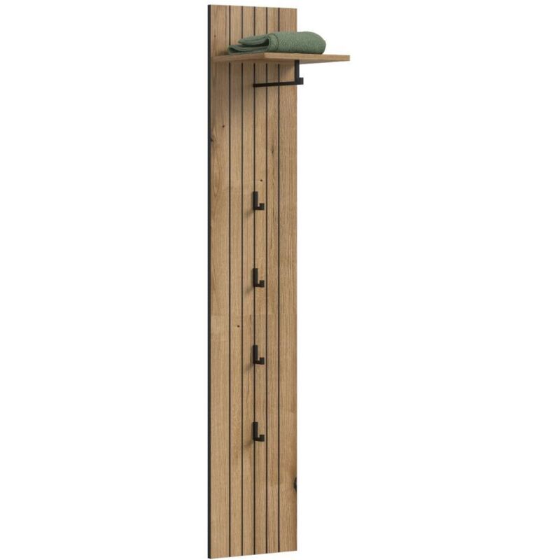 Ebuy24 Station Wandgarderobe 4 Haken Eiche Dekor.