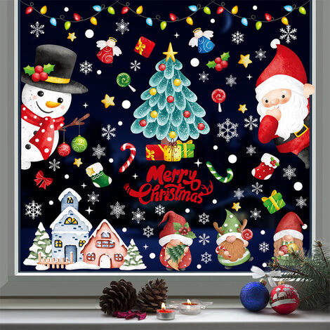 Statische Fensteraufkleber für Weihnachten, handbemalt, Weihnachtsmann,  Weihnachtsbaum, Weihnachtsdekoration, Zubehör, Aufkleber