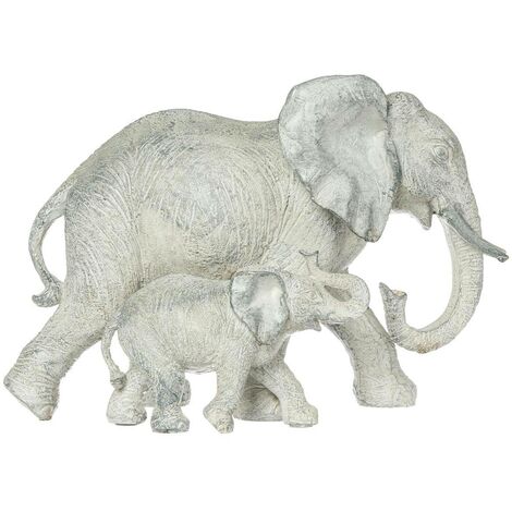 Statua 2 elefanti Kenna H.15,5cm in resina - Grigio - Atmosphera créateur d'intérieur
