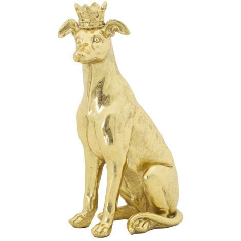 Statua Cane con Corona Oro 20x12,5x33 cm in Poliresina
