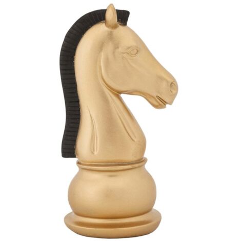 Statua Cavallo scacchi nero criniera oro, poliresina 10,5x8,5x19cm