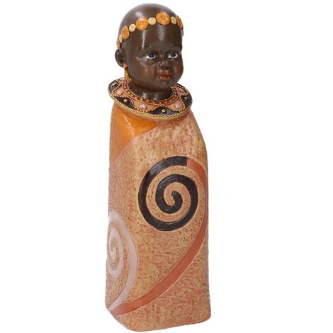 Statua ceramica bimbo africa arancione cm 8x8h26
