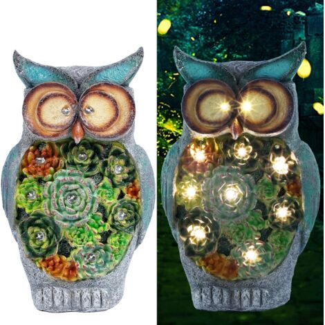 Statua da giardino a forma di gufo alimentata a energia solare con 10 luci a LED, ornamento per giardino, prato, primavera, Pasqua, decorazione per interni ed esterni, 25 x 15 cm