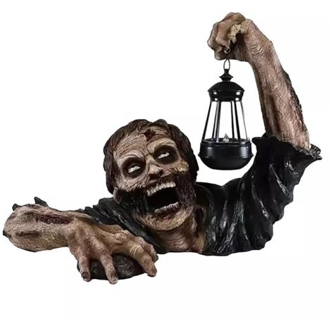 Statua da giardino zombie con luce, scultura in resina realistica con lanterna, alimentata a batteria