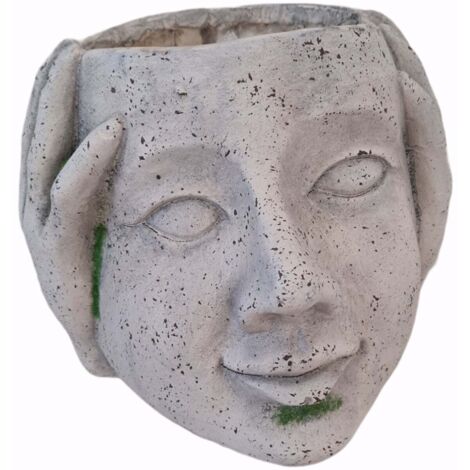 Statua decorativa "Faces" testa con vaso da giardino per veranda in Cemento -Pensatore