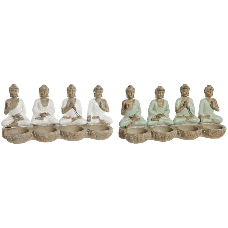 Image of Statua Decorativa Home ESPRIT Bianco Verde Buddha Orientale 24 x 9 x 11 cm (2 Unità)