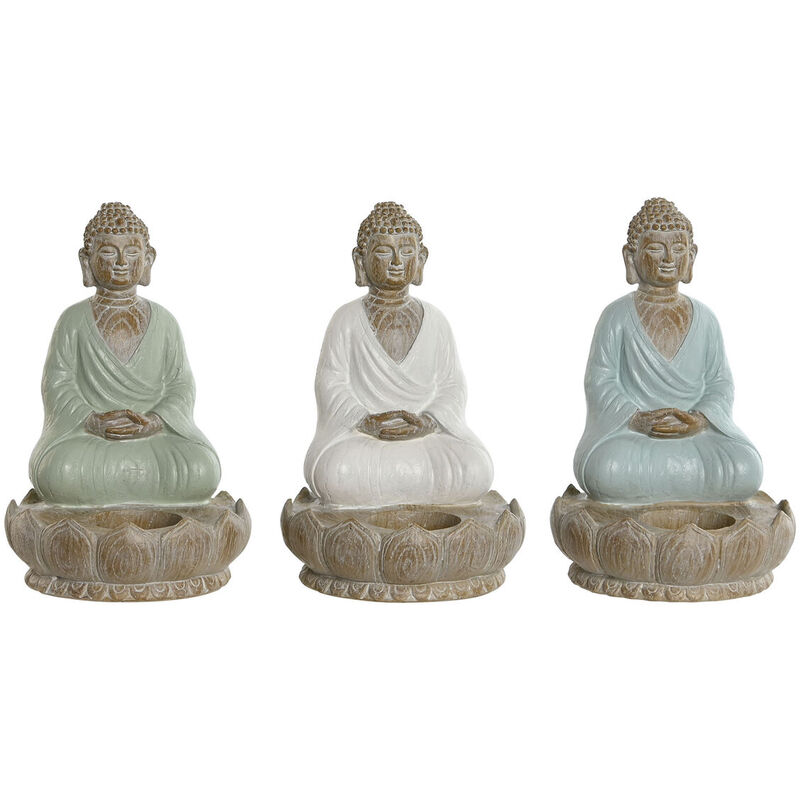 Image of Statua Decorativa Home ESPRIT Bianco Verde Turchese Buddha Orientale 12 x 12 x 18,5 cm (3 Unità)