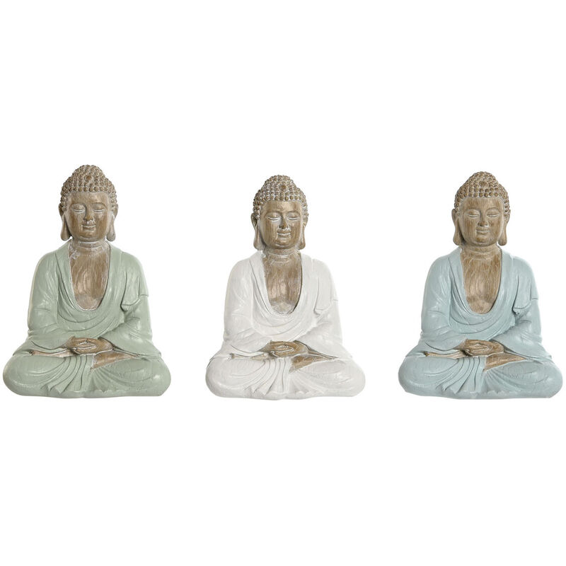 Image of Statua Decorativa Home ESPRIT Bianco Verde Turchese Buddha Orientale 14 x 10,5 x 18,5 cm (3 Unità)