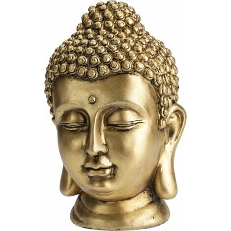 Statua decorativa in poliresina Testa "Buddha" per veranda e giardino h 23 cm -Oro