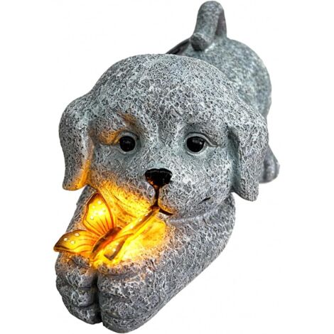 Statua del Cucciolo ad Energia Solare, Farfalle Luci Solari per Esterno, Statuetta di Animali Decorativi per Giardino, Scultura in Resina Impermeabile, Statuetta da Esterno per Portico del Prato del P