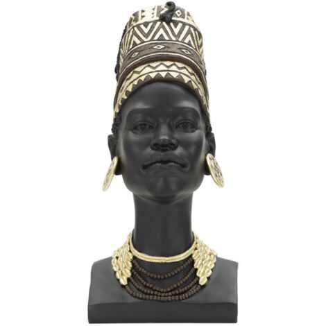 Statua Donna Masai con Turbante 21,5x45x27,5 cm in Poliresina Nero/Oro