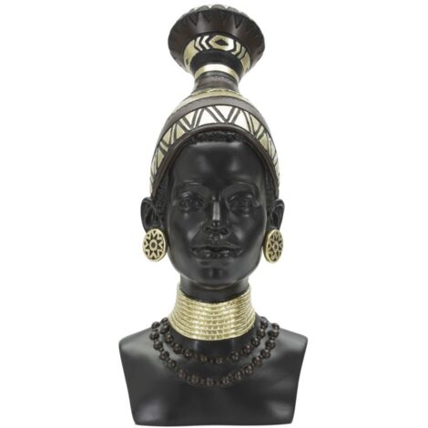 Statua Donna Masai Tribu 23x38,5x19 cm in Poliresina Nero/Oro