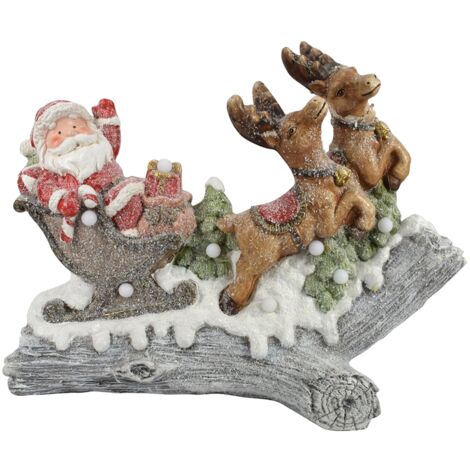 Statua Natalizia Babbo Natale con slitta in poliresina con led h 45 cm