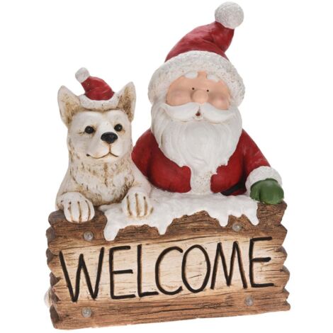 Statua Natalizia Welcome con Babbo natale in poliresina decorazione con led h 50 cm