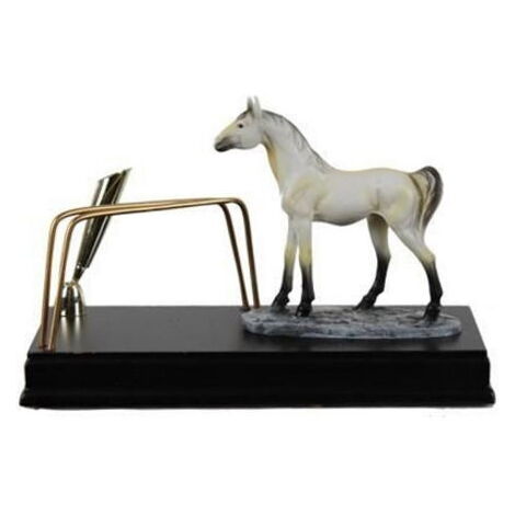 Statua puledro con portafogli e portapenna con basamento in legno